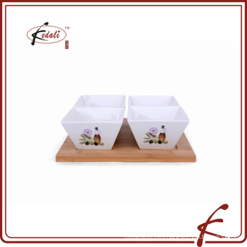 Platos de tapas de cerámica de diseño de calcomanía conjunto con bandeja de bambú